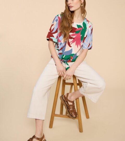 SARA TIE HEM TOP In WHITE PRINT