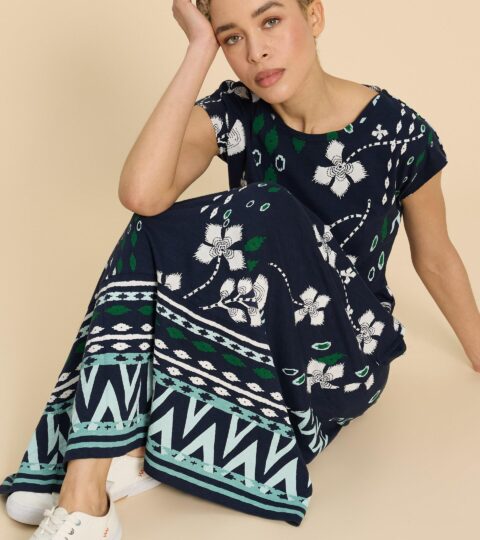 Addison Cotton Jersey Dress In NAVY PRINT