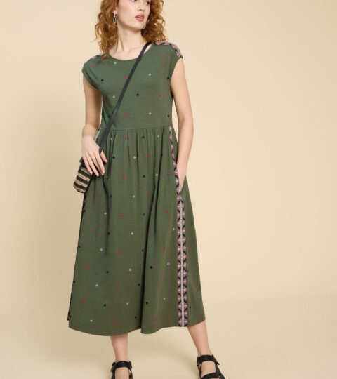 Addison Embroidered Cotton Dress In GREEN MULTI