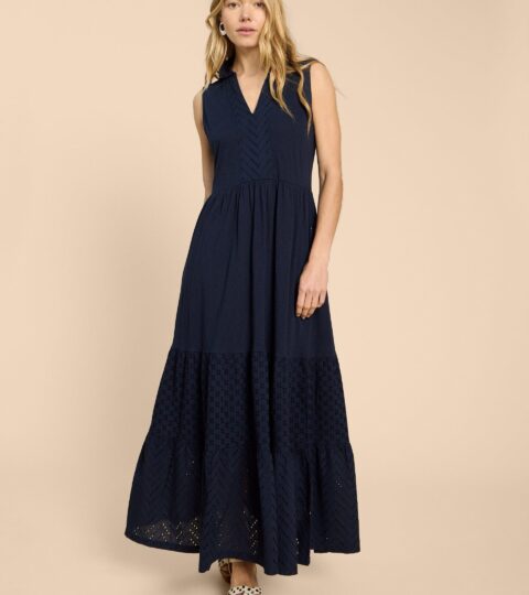 Keira Maxi Jersey Shirt Dress In DARK NAVY