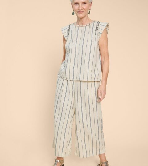 Carla Stripe Linen Blend Top In NATURAL MULTI