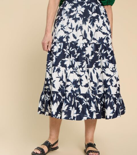 Mayra Mixed Print Midi Skirt In NAVY PRINT