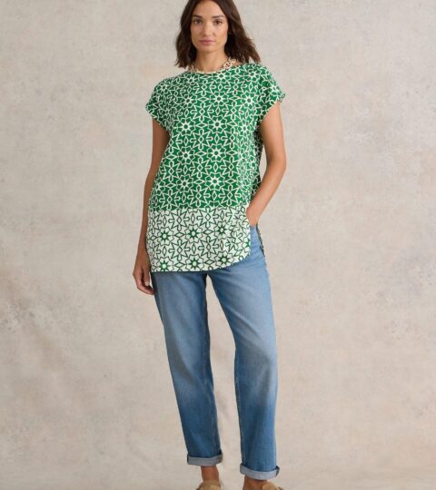 CARRIE COTTON TUNIC In GREEN PRINT