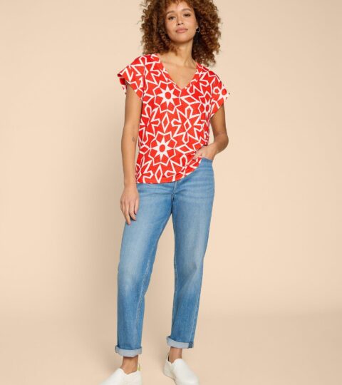 IVY LINEN TEE In RED PRINT