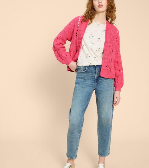 CASEY CROCHET CARDI In BRIGHT PINK