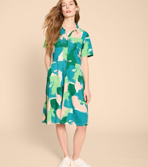 Ria Jersey Shirt Dress In GREEN PRINT