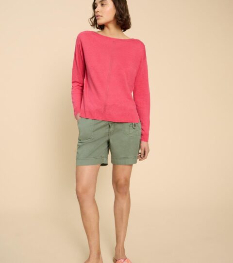 LINEN CREW JUMPER In BRIGHT PINK