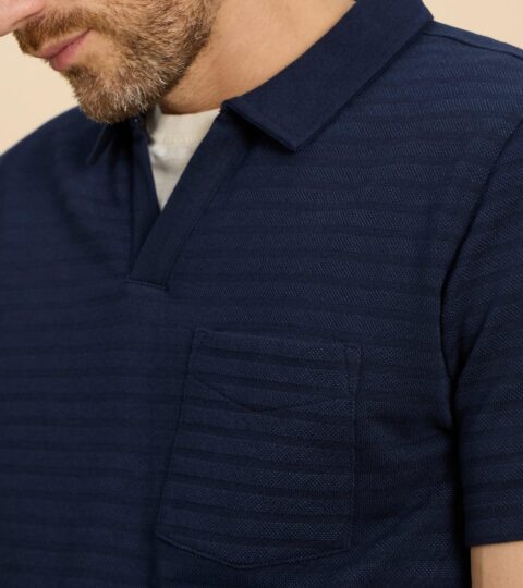 Textured Open Collar Polo In DARK NAVY