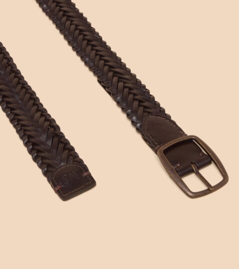 Leather Woven Belt In DARK BROWN