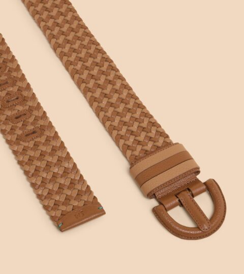 Leather Weave Waist Belt In LIGHT TAN