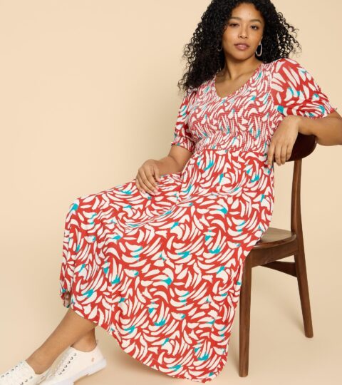 Emily Shirred Jersey Dress In RED PRINT