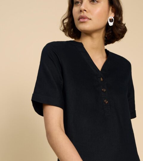 Lina Linen Tunic In PURE BLACK