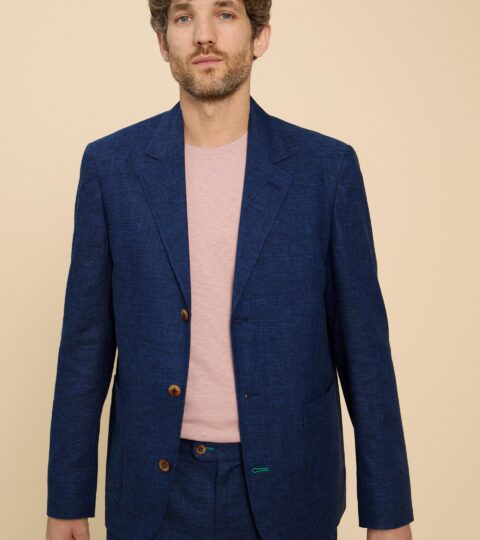 Linen Blend Blazer In DARK NAVY