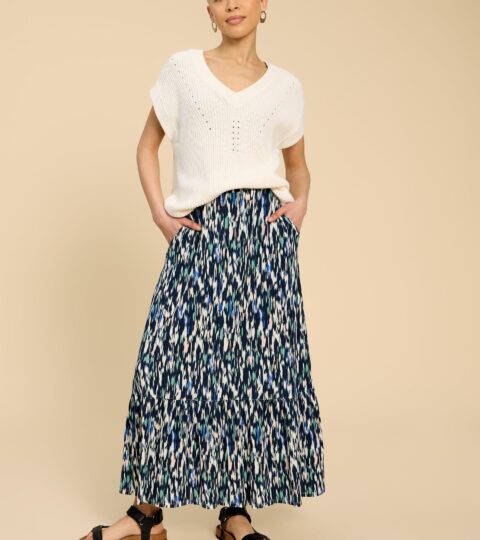 Charley Eco Vero Maxi Skirt In NAVY PRINT