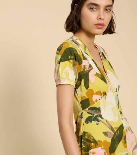 Megan Jersey Printed Dress In YELLOW PRINT