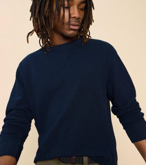 Pique Crew Neck Sweat In DEEP BLUE